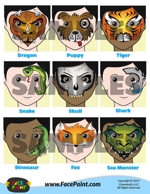 Colorful Face Painting Designs Menu - Boys