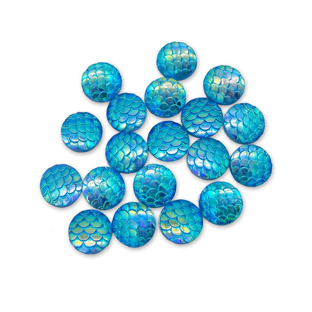 Resin Rhinestone Blings - Acid Blue Fish Scale Shine (12 mm, 20/pack)