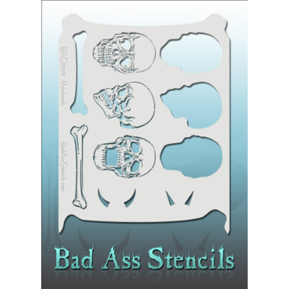 are about 8.5" x 11" in size and contain several related designs. They are perfect for a variety of body and face painting designs. Textured edges allow the artist to create multiple designs with the same sheet.<br><br>The Bad Ass line of stencils, launched by famous body paint artist - Andrea O'Donnell, are high quality, flexible, fun stencils that take body painting to the next level. These high grade mylar stencils are thin and work great for adding details to your designs. Bad Ass Stencils can be used
