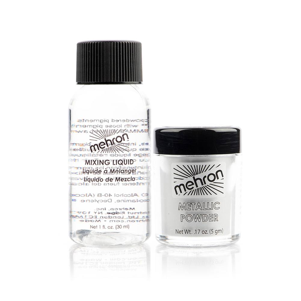 Mehron Glitter Powder Set - Metallic Silver S And Mixing Liquid