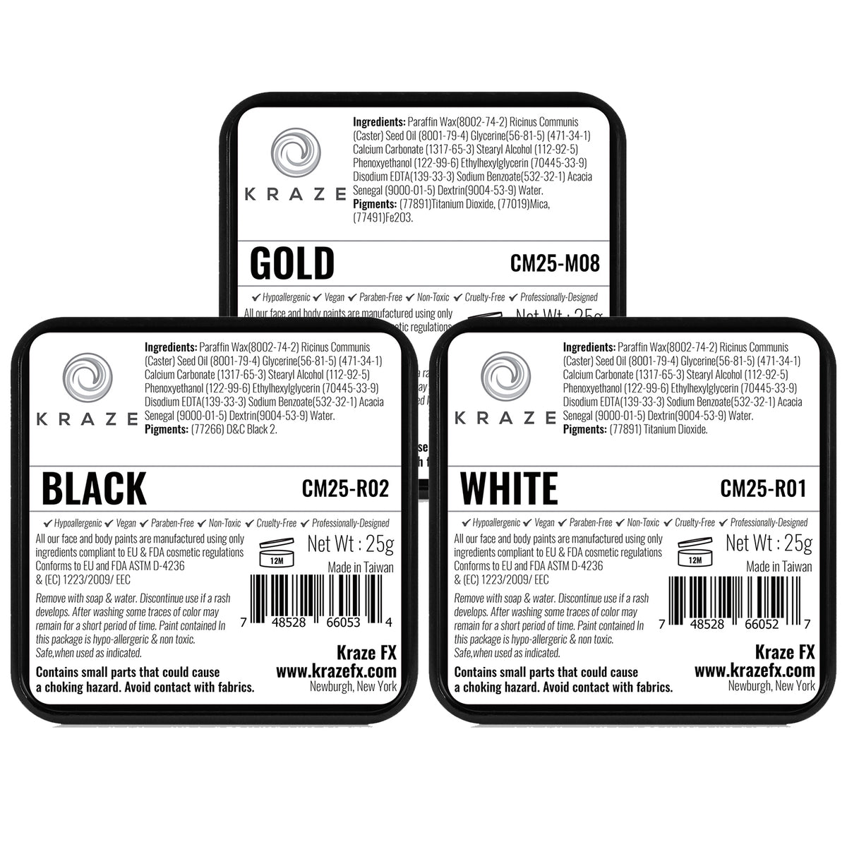 Kraze FX Face Paints - Gold, Black &amp; White Value Pack (25 gm each)