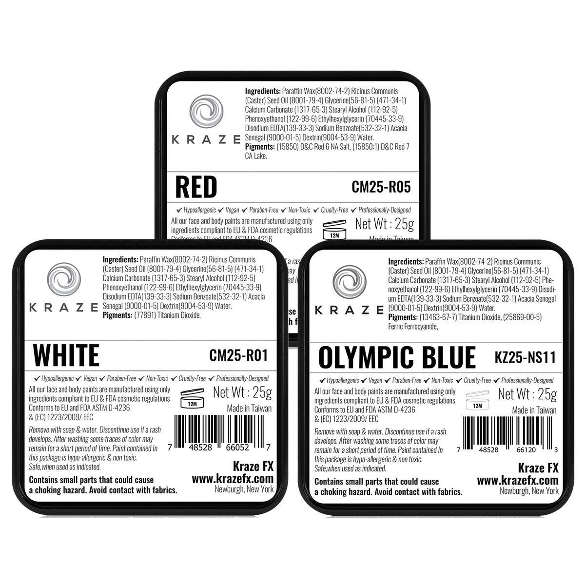 Kraze FX Face Paints - Red, White & Blue Value Pack (25 gm each)