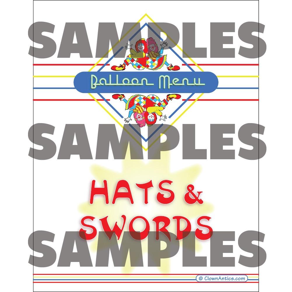 Restaurant Syle Balloon Menu - Hats & Swords