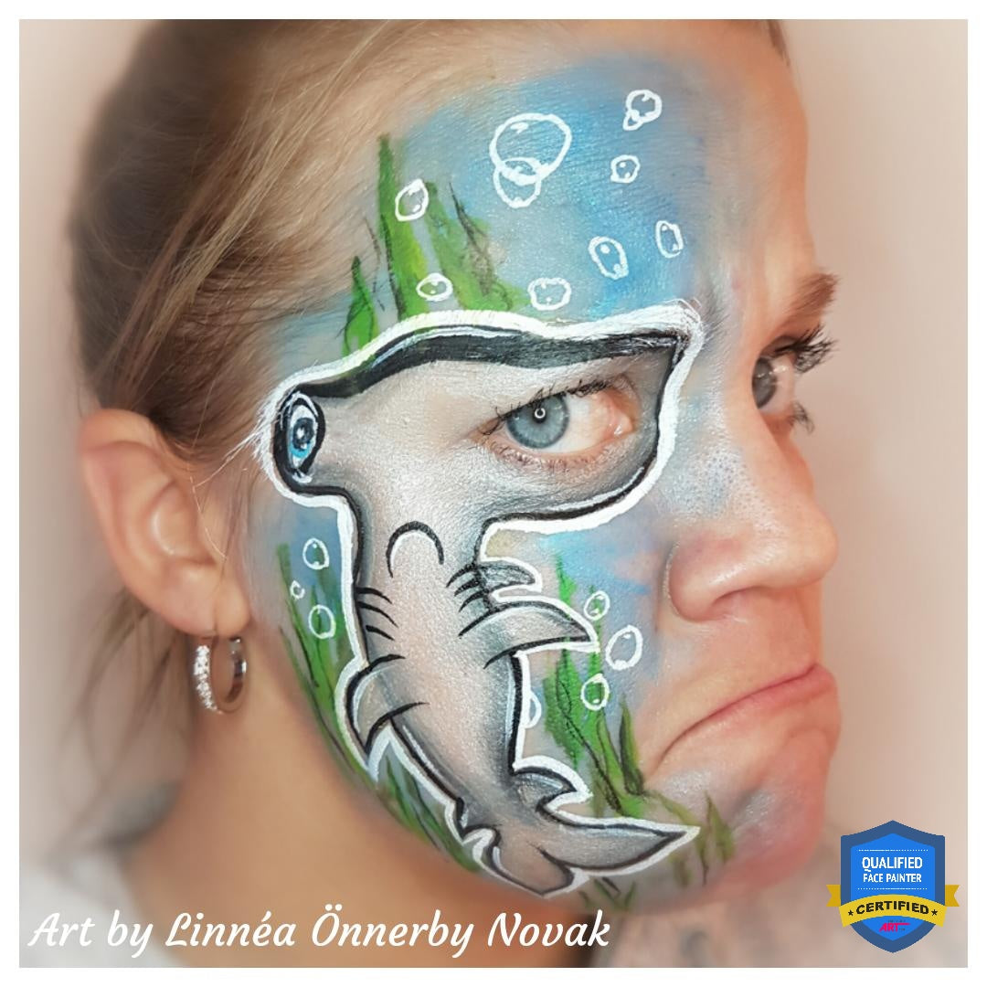 Grumpy Hammerhead Shark Face Paint Design by Linnéa