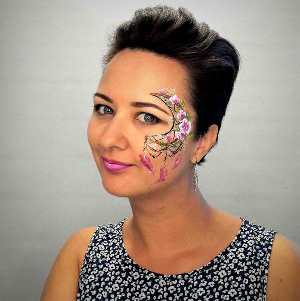 Dreamcatcher face paint design by Helene Rantzau - Facepaint.com