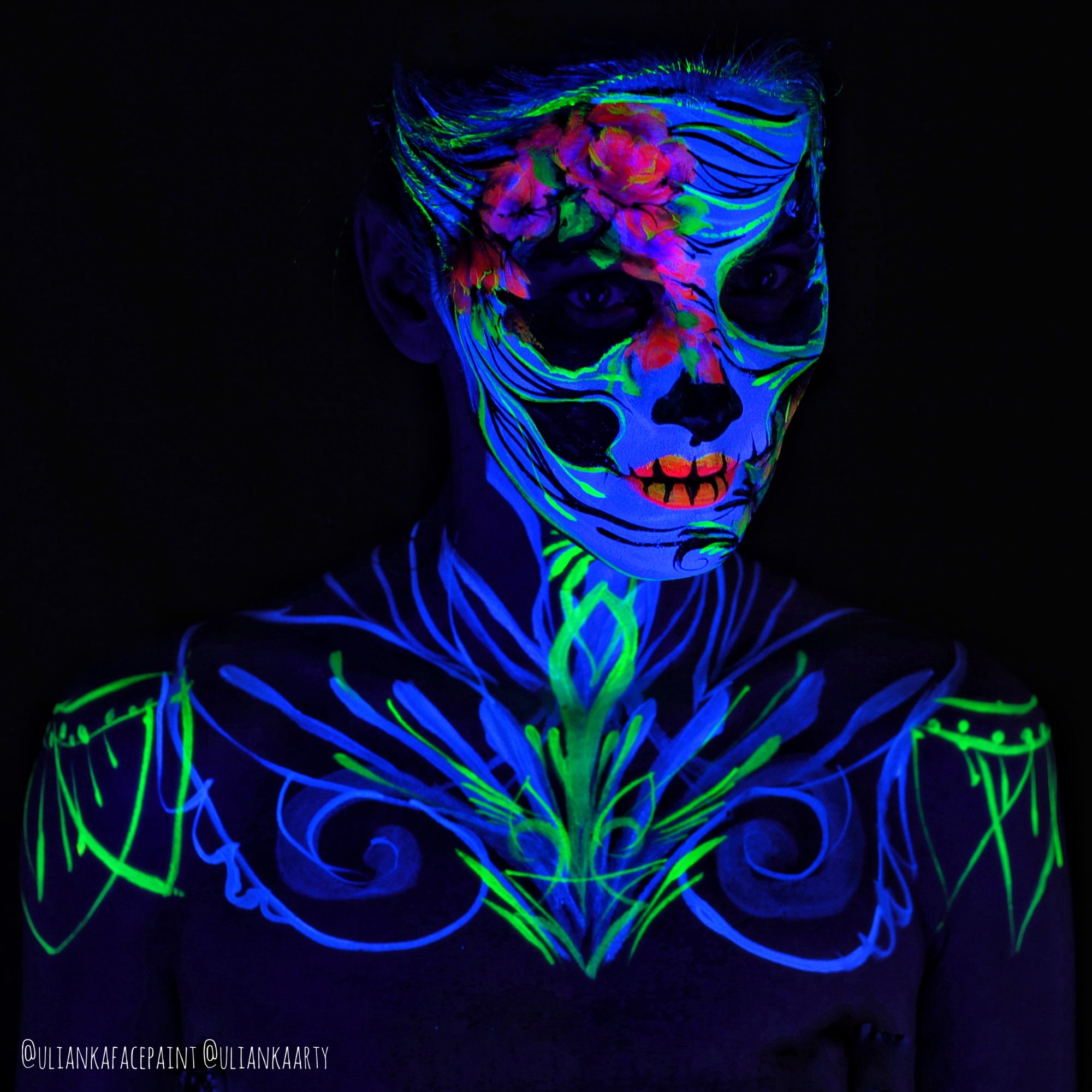 Glow in the Dark Calavera Face Paint Design by Ulianka