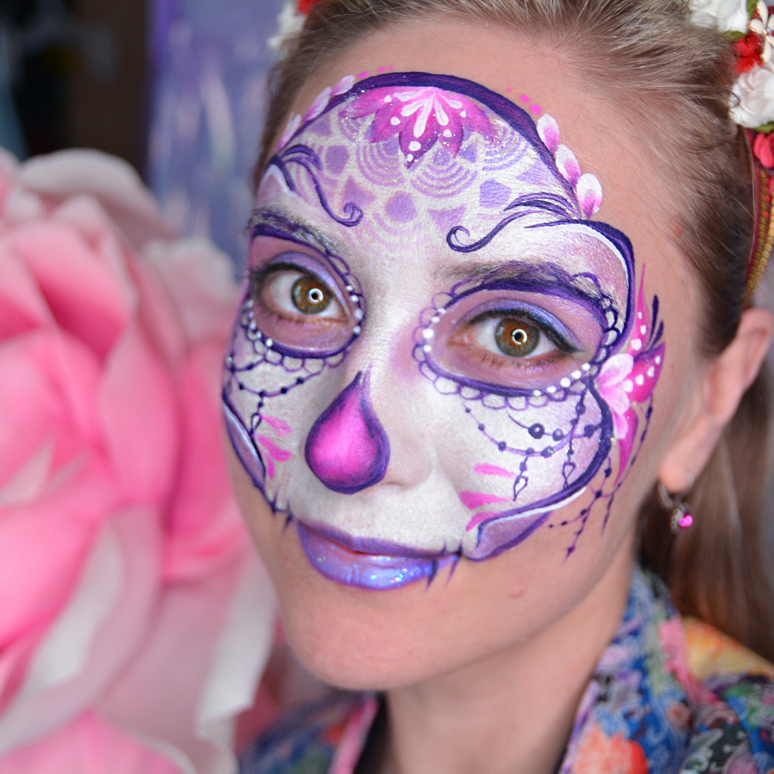 Purple Calavera Face Paint Design by Natalia Kirillova