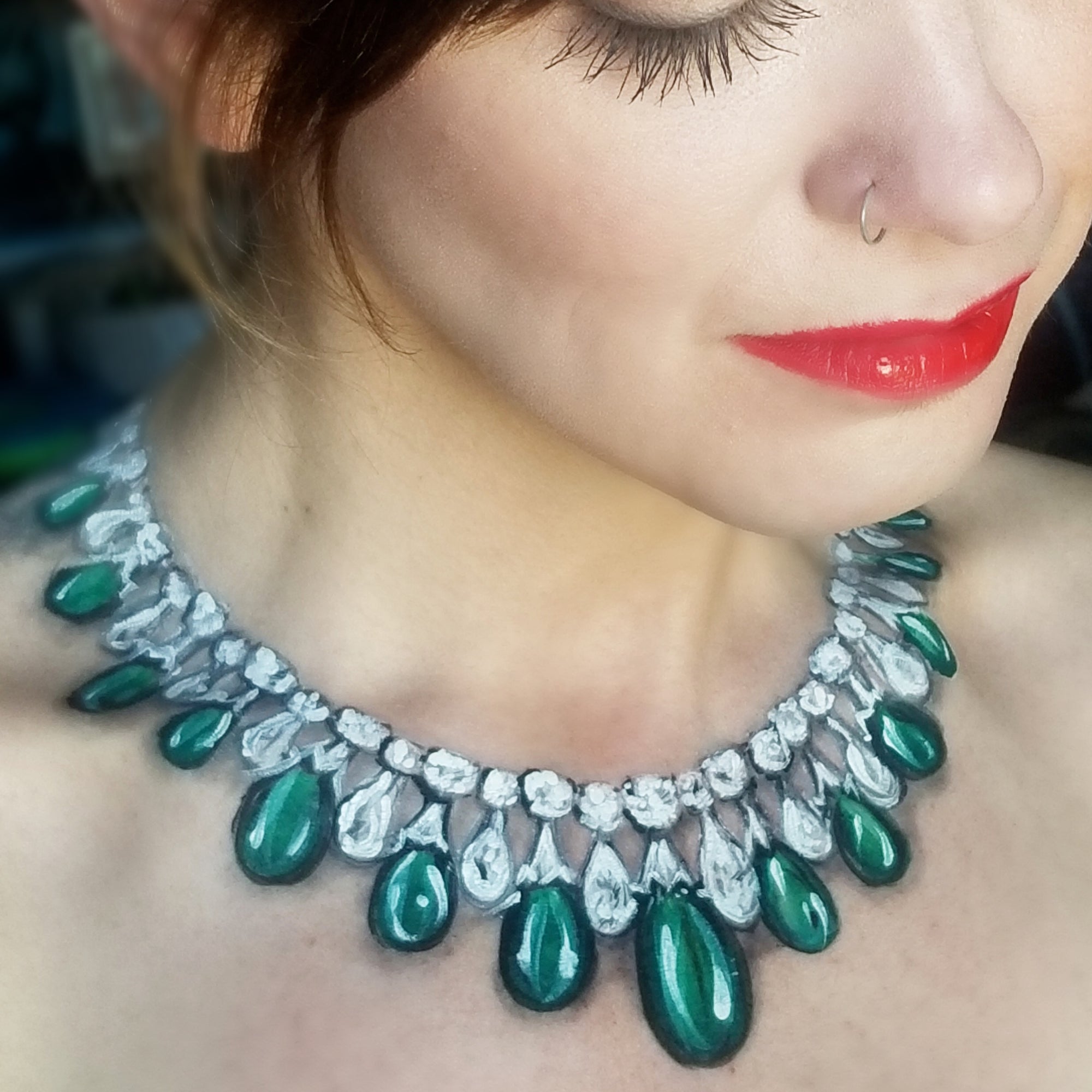 Diamond and Emerald Necklace Body Art by Kellie Burrus