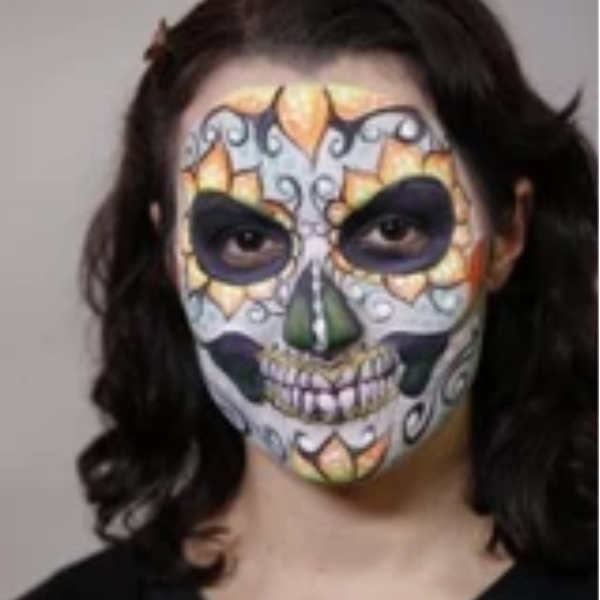 Neon Sugar Skull Face Paint Design Video Tutorial by Athena Zhe