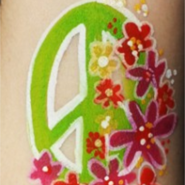 Green Peace Sign with Flowers Face Painting