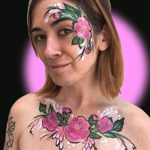 Pink Peonies Face Paint Video Tutorial by Kellie Burrus