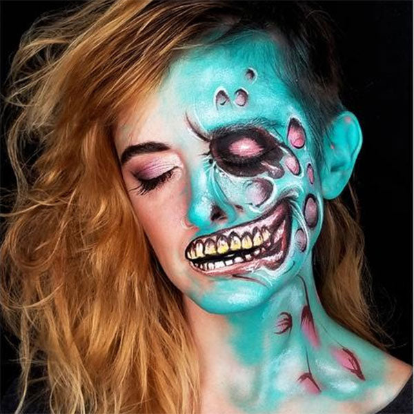 Bright Half Zombie Face Paint by Kellie Burrus