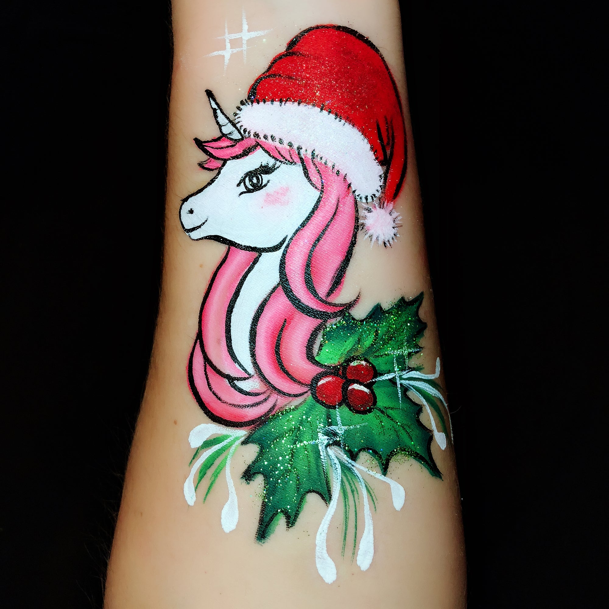 Christmas Unicorn Face Paint Design by Marina