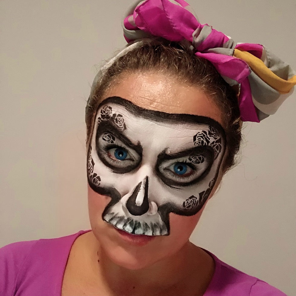 Simple Rose Skull Face Paint Design by Marina
