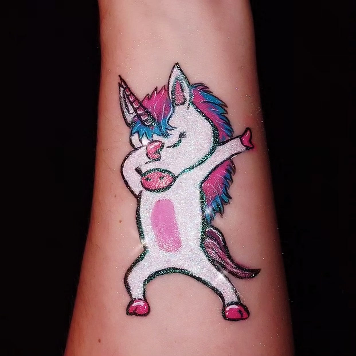 Freehand Glitter Tattoo Unicorn by Marina