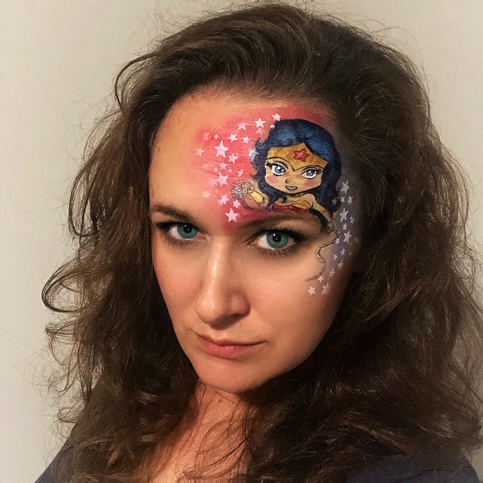 Wonder Woman Cartooned Face Painting Design by Marina