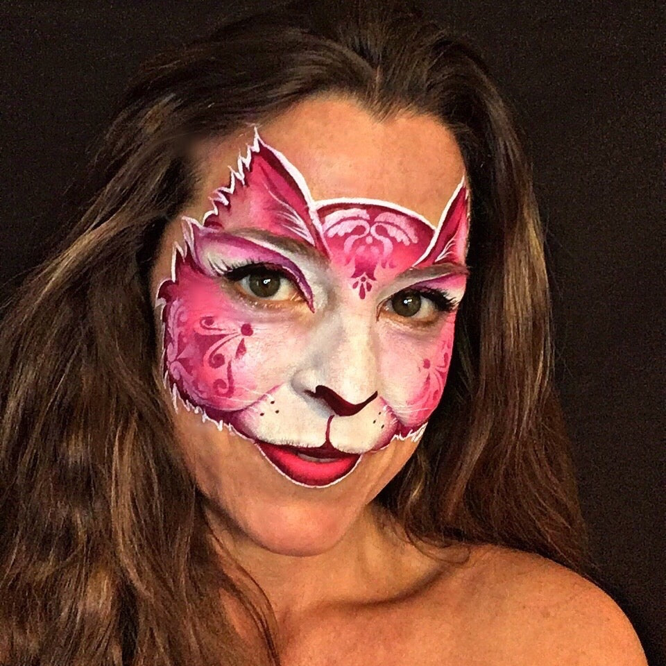 Pink Kitty Cat with Stencil Tutorial by Natalia Malley