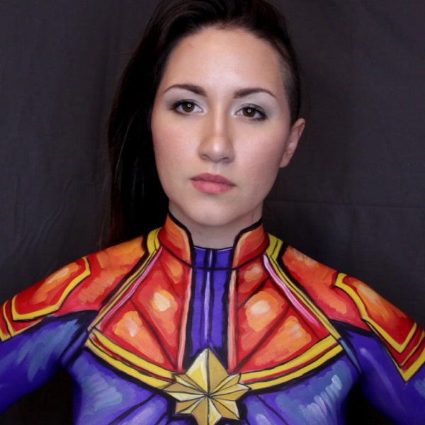 Captain Marvel Comic Cosplay Body Paint Video by PTBarpun
