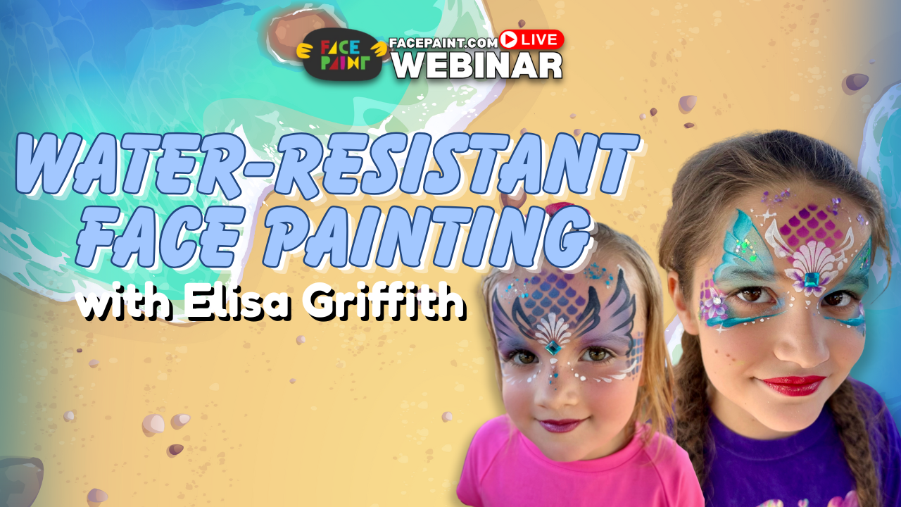 Professional water resistant face painting tutorial by Blake Cabot and Alexa Griffith, featuring GTX and Color Me Pro paints for summer events.