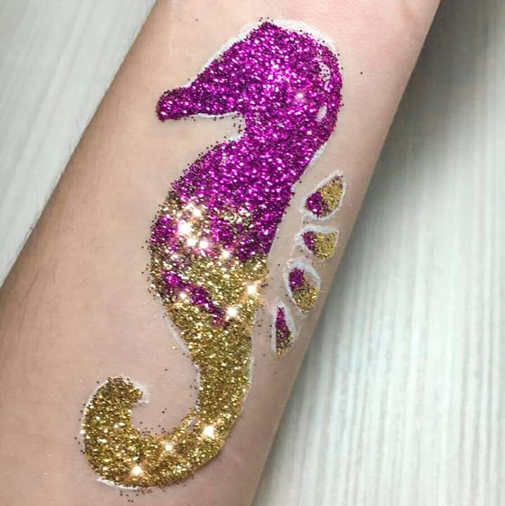 Seahorse Freehand Glitter Tattoo by Francesca Marchitelli