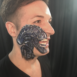 Blue Alien Face Paint Design Tutorial Video by Shelley Wapniak