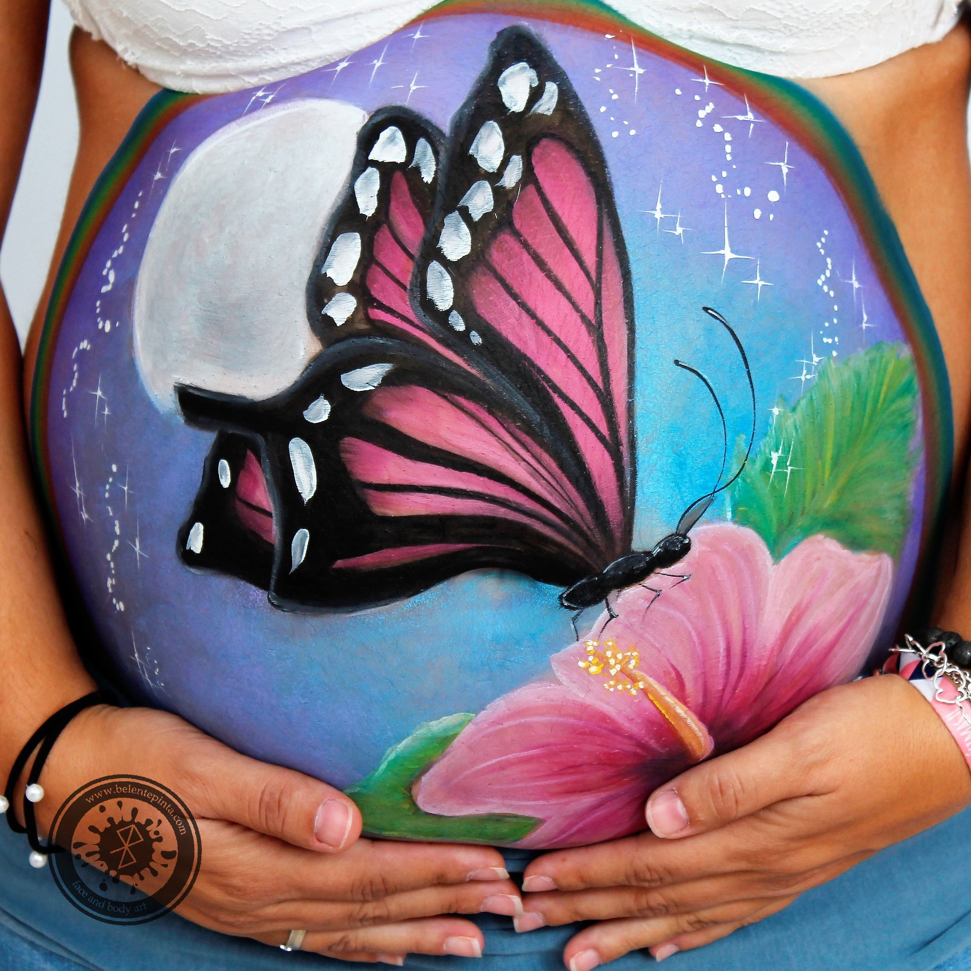 Spring Butterfly Belly Painting by Belén te Pinta