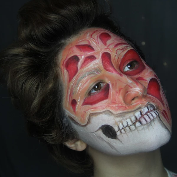 Halloween Mashup: Half Face Freddy Krueger and Skeleton Face Paint by PTBarpun