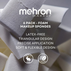 Mehron Wedge Cream Makeup Sponge (2" x 1") - 6-pack