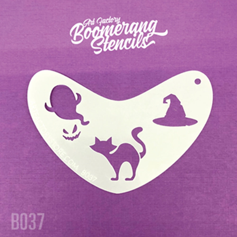 Art Factory Boomerang Stencil - Halloween Cat, Ghost &amp; Witches Hat (B037)