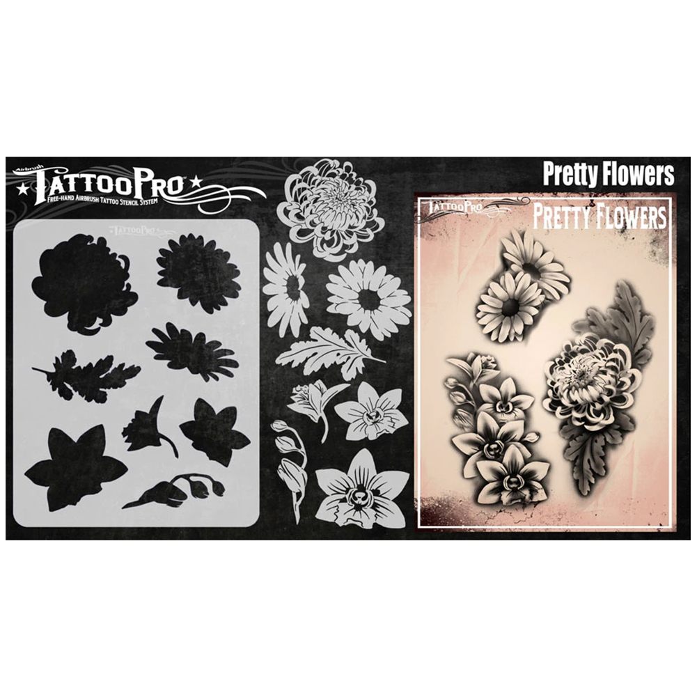 Flower Design Airbrush Stencils: Tattoo Pro Stencils 
