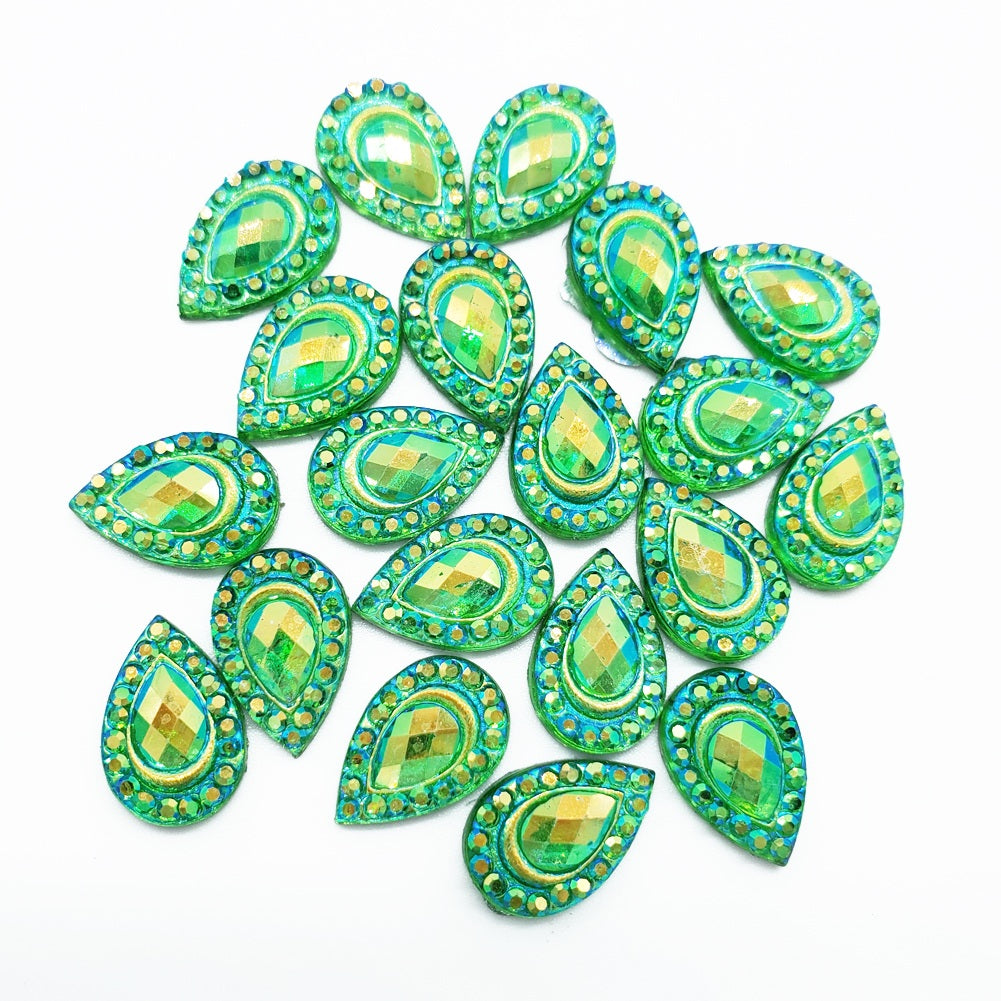 Resin Rhinestone Blings - Flatback, Green Tear Drop (12 mm, 20/pack)