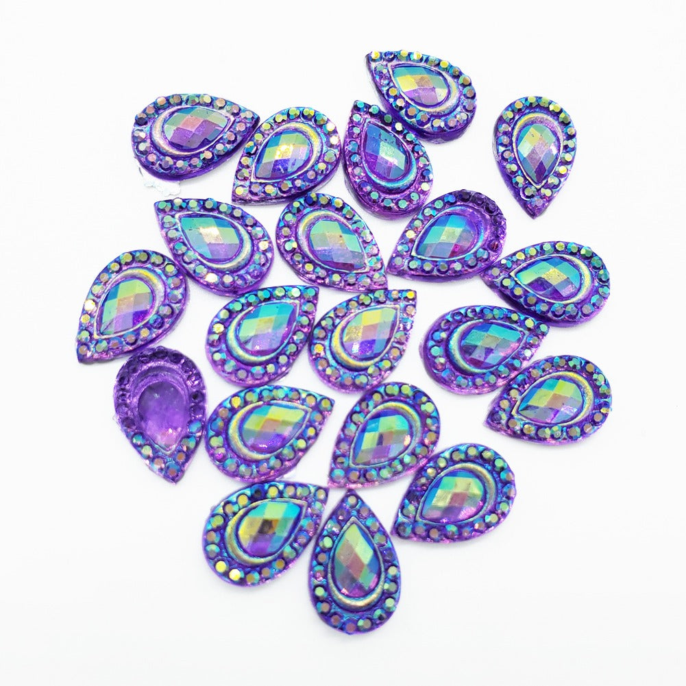 Resin Rhinestone Blings - Flatback, Purple Tear Drop (12 mm, 20/pack)