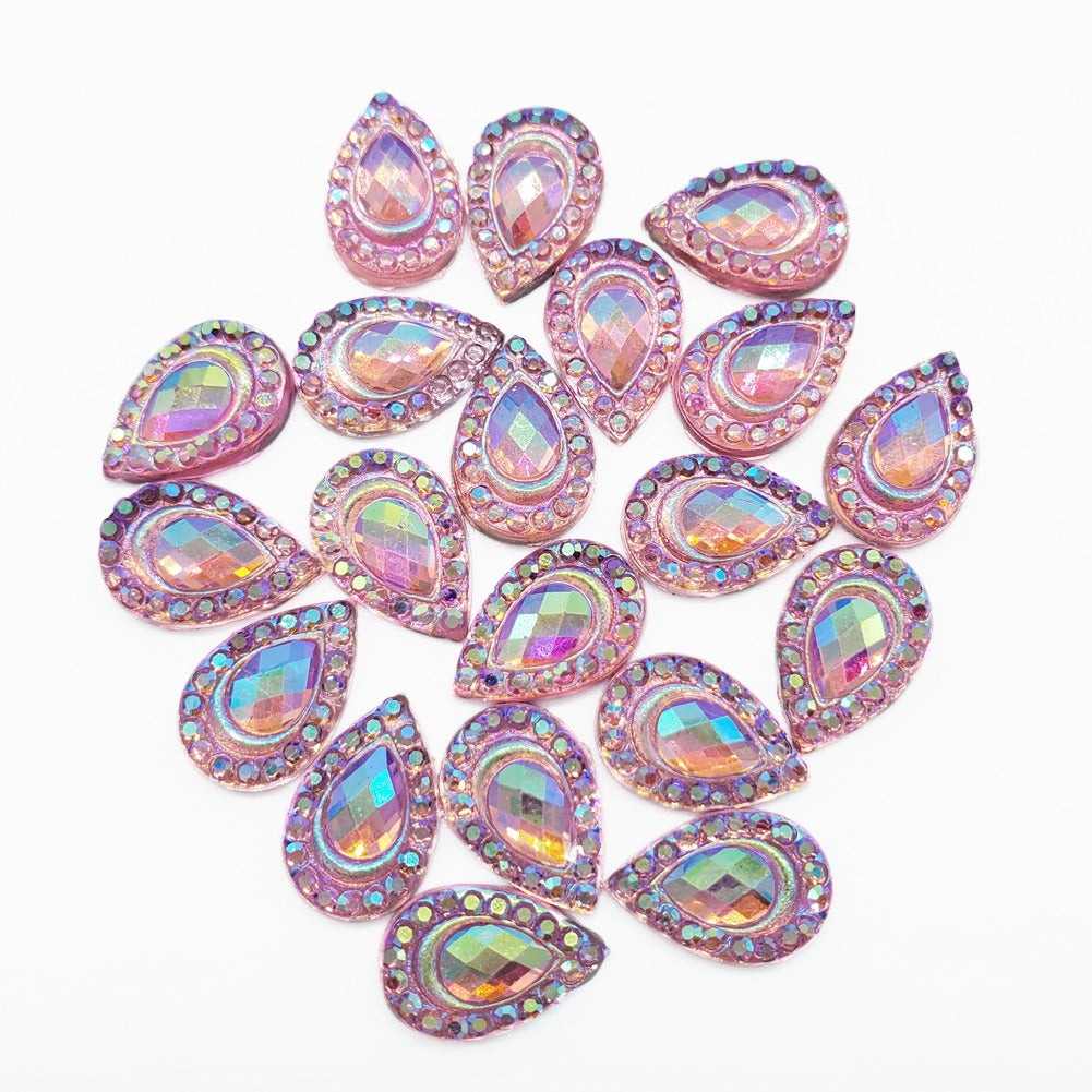 Resin Rhinestone Blings - Flatback, Pink Tear Drop (12 mm, 20/pack)