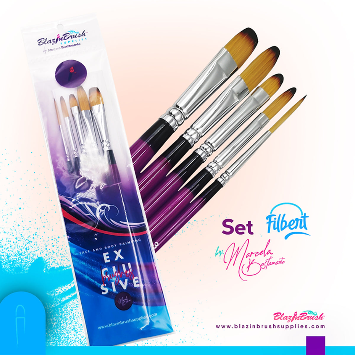 Blazin Brushes by Marcela Bustamante - Filbert Collection (Set of 5 Brushes)
