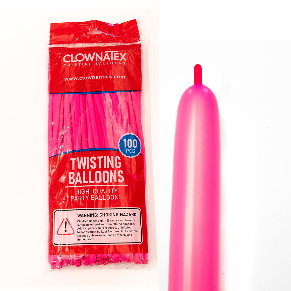 Clownatex 260 Twisting Balloons - Neon Pink (100/bag)