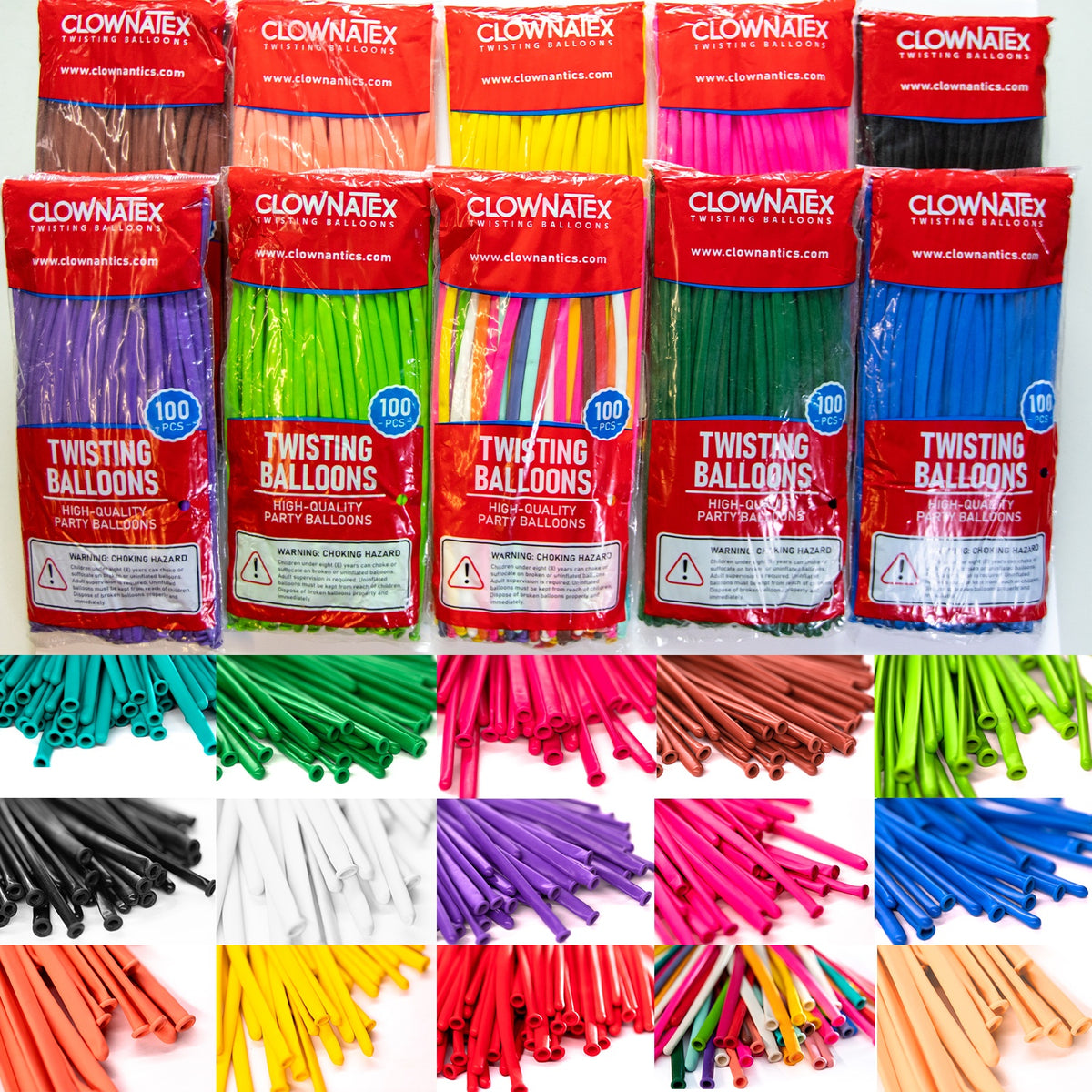 Clownatex 260 Twisting Balloons - Assorted Party Pack (100/bag)