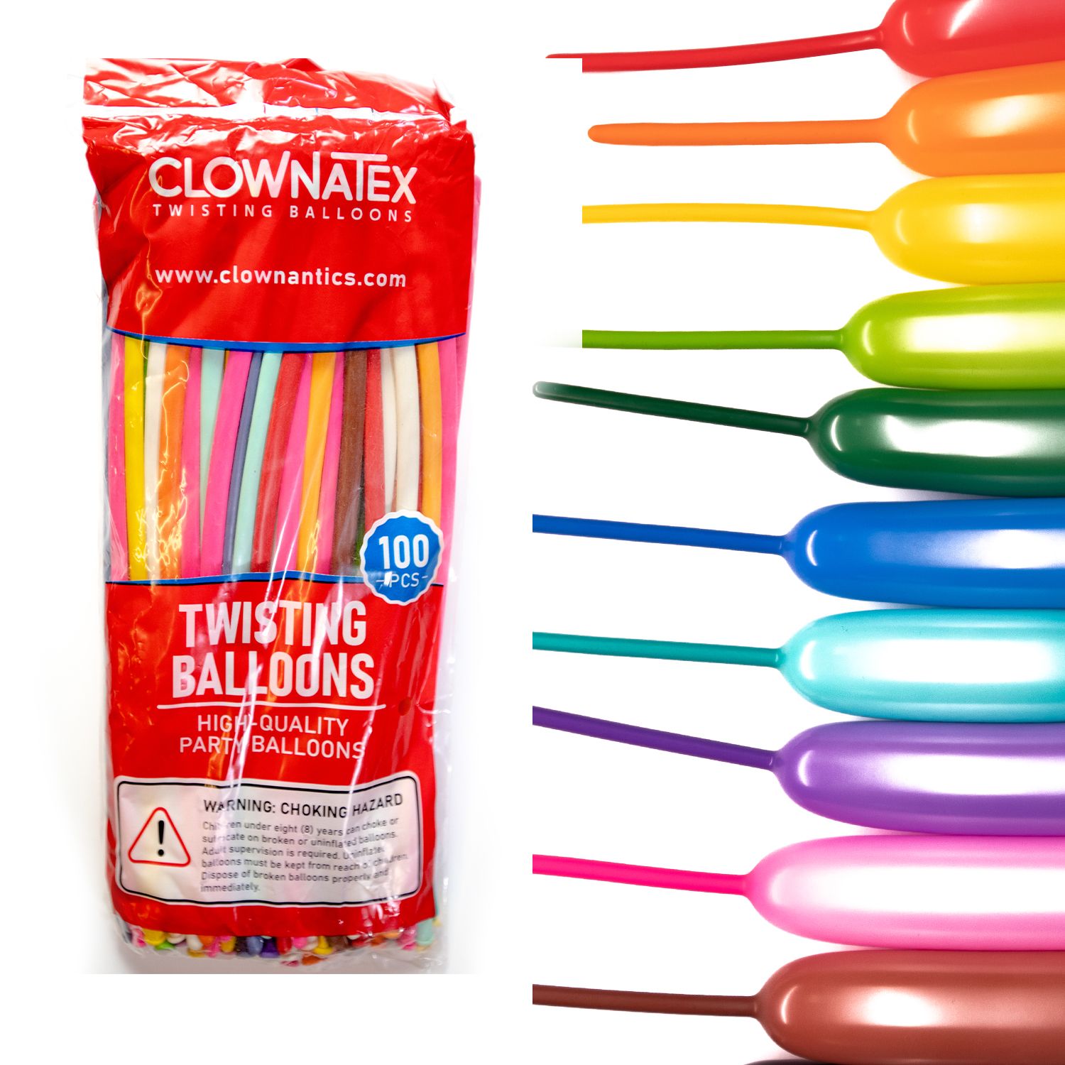 Clownatex 260 Twisting Balloons - Assorted Party Pack (100/bag)