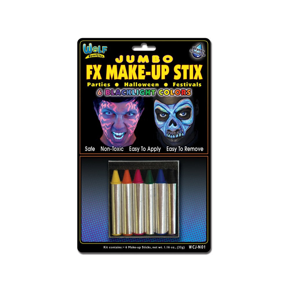 Wolfe Jumbo Face Paint Crayons - Neon/Blacklight (6/box)