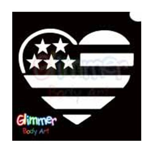Glimmer Body Art Glitter Tattoo Stencils - USA Flag Heart (5/pack)