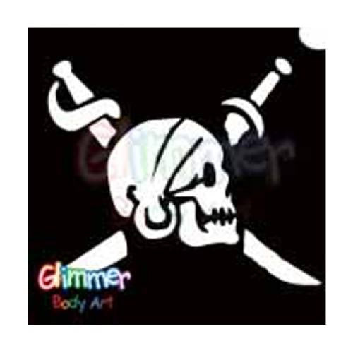 Glimmer Body Art Glitter Tattoo Stencil - Pirate Skull Swords2(5/pack)