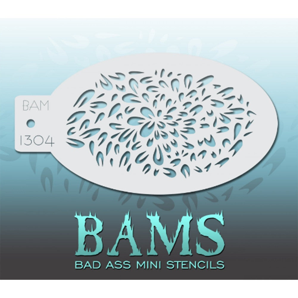 Bad Ass Mini Stencils are oval shaped, with a hole in the end for easy storage on a chain. Chain not included. Each stencil measures 5&quot; x 3.5&quot; (outer dimension).&lt;br&gt;&lt;br&gt;Stencil Style - BAM 1304 - Petals&lt;br&gt;&lt;br&gt;The Bad Ass line of stencils, launched by famous body paint artist - Andrea O&#39;Donnell, are high quality, flexible, fun stencils that take body painting to the next level. These high grade mylar stencils are thin and work great for adding details to your designs. Bad Ass Stencils can be used anywhere o
