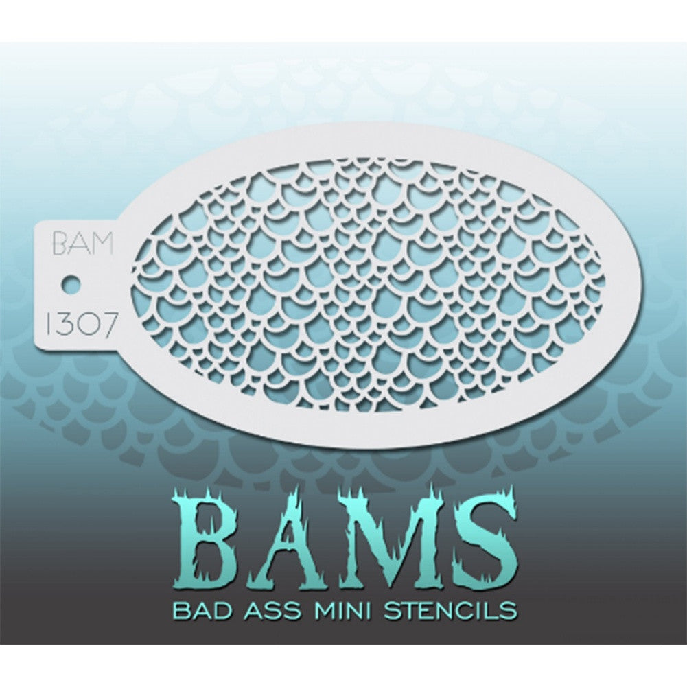 Bad Ass Mini Stencils are oval shaped, with a hole in the end for easy storage on a chain. Chain not included. Each stencil measures 5&quot; x 3.5&quot; (outer dimension).&lt;br&gt;&lt;br&gt;Stencil Style - BAM 1307&lt;br&gt;&lt;br&gt;The Bad Ass line of stencils, launched by famous body paint artist - Andrea O&#39;Donnell, are high quality, flexible, fun stencils that take body painting to the next level. These high grade mylar stencils are thin and work great for adding details to your designs. Bad Ass Stencils can be used anywhere on the bod