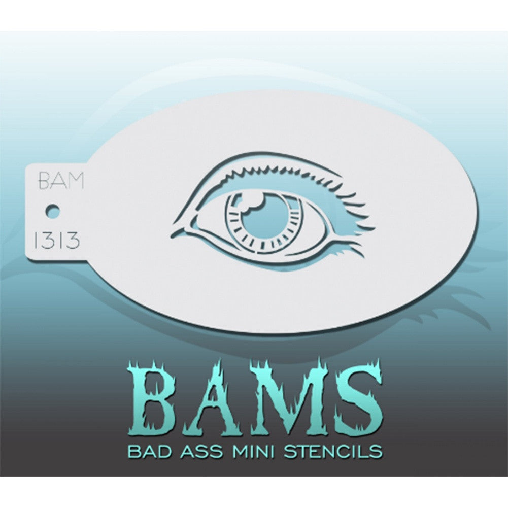 Bad Ass Mini Stencils are oval shaped, with a hole in the end for easy storage on a chain. Chain not included. Each stencil measures 5&quot; x 3.5&quot; (outer dimension).&lt;br&gt;&lt;br&gt;Stencil Style - BAM 1313 - Eye&lt;br&gt;&lt;br&gt;The Bad Ass line of stencils, launched by famous body paint artist - Andrea O&#39;Donnell, are high quality, flexible, fun stencils that take body painting to the next level. These high grade mylar stencils are thin and work great for adding details to your designs. Bad Ass Stencils can be used anywhere on t
