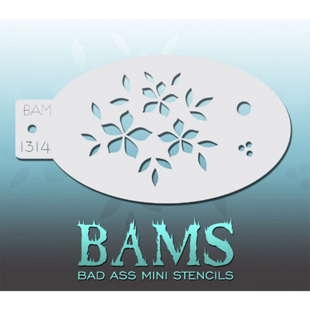 Bad Ass Mini Stencils are oval shaped, with a hole in the end for easy storage on a chain. Chain not included. Each stencil measures 5&quot; x 3.5&quot; (outer dimension).&lt;br&gt;&lt;br&gt;Stencil Style - BAM 1314 - Flower Cluster&lt;br&gt;&lt;br&gt;The Bad Ass line of stencils, launched by famous body paint artist - Andrea O&#39;Donnell, are high quality, flexible, fun stencils that take body painting to the next level. These high grade mylar stencils are thin and work great for adding details to your designs. Bad Ass Stencils can be used an