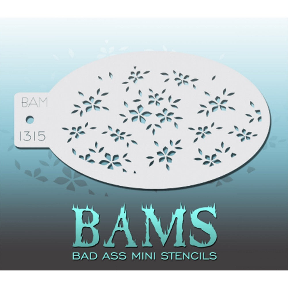 Bad Ass Mini Stencils are oval shaped, with a hole in the end for easy storage on a chain. Chain not included. Each stencil measures 5&quot; x 3.5&quot; (outer dimension).&lt;br&gt;&lt;br&gt;Stencil Style - BAM 1315 - Little Flowers&lt;br&gt;&lt;br&gt;The Bad Ass line of stencils, launched by famous body paint artist - Andrea O&#39;Donnell, are high quality, flexible, fun stencils that take body painting to the next level. These high grade mylar stencils are thin and work great for adding details to your designs. Bad Ass Stencils can be used an