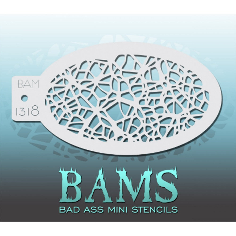 Bad Ass Mini Stencils are oval shaped, with a hole in the end for easy storage on a chain. Chain not included. Each stencil measures 5&quot; x 3.5&quot; (outer dimension).&lt;br&gt;&lt;br&gt;Stencil Style - BAM 1318&lt;br&gt;&lt;br&gt;The Bad Ass line of stencils, launched by famous body paint artist - Andrea O&#39;Donnell, are high quality, flexible, fun stencils that take body painting to the next level. These high grade mylar stencils are thin and work great for adding details to your designs. Bad Ass Stencils can be used anywhere on the bod