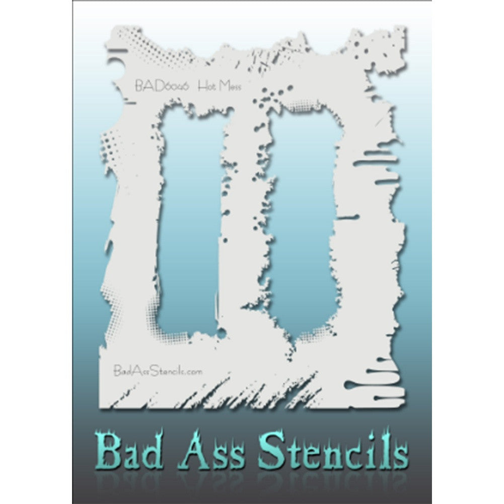 Bad Ass Full Size Stencils - BAD6046 - Hot Mess are about 8.5&quot; x 11&quot; in size and contain several related designs. They are perfect for a variety of body and face painting designs. Textured edges allow the artist to create multiple designs with the same sheet.&lt;br&gt;&lt;br&gt;The Bad Ass line of stencils, launched by famous body paint artist - Andrea O&#39;Donnell, are high quality, flexible, fun stencils that take body painting to the next level. These high grade mylar stencils are thin and work great for adding details