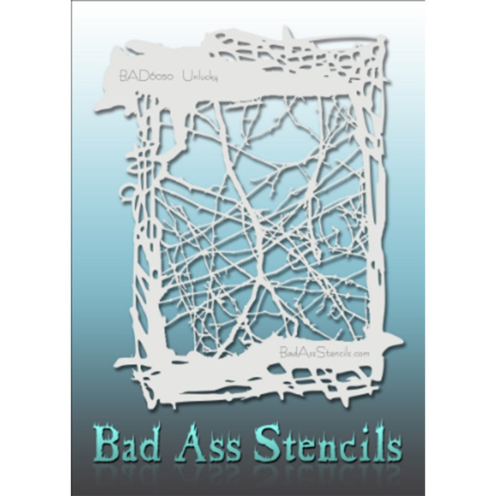 Bad Ass Full Size Stencils - BAD6050 - Unlucky are about 8.5&quot; x 11&quot; in size and contain several related designs. They are perfect for a variety of body and face painting designs. Textured edges allow the artist to create multiple designs with the same sheet.&lt;br&gt;&lt;br&gt;The Bad Ass line of stencils, launched by famous body paint artist - Andrea O&#39;Donnell, are high quality, flexible, fun stencils that take body painting to the next level. These high grade mylar stencils are thin and work great for adding details 