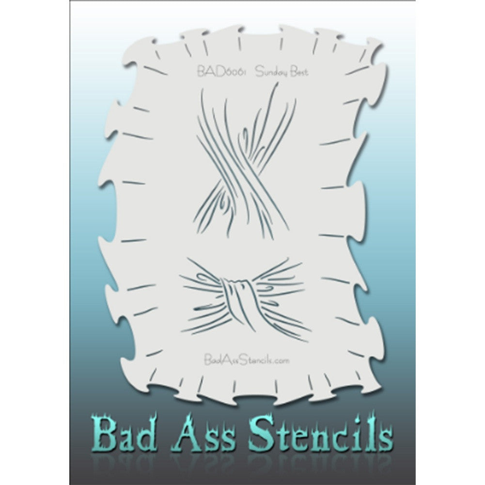 Bad Ass Full Size Stencils - BAD6061 - Sunday Best are about 8.5&quot; x 11&quot; in size and contain several related designs. They are perfect for a variety of body and face painting designs. Textured edges allow the artist to create multiple designs with the same sheet.&lt;br&gt;&lt;br&gt;The Bad Ass line of stencils, launched by famous body paint artist - Andrea O&#39;Donnell, are high quality, flexible, fun stencils that take body painting to the next level. These high grade mylar stencils are thin and work great for adding deta