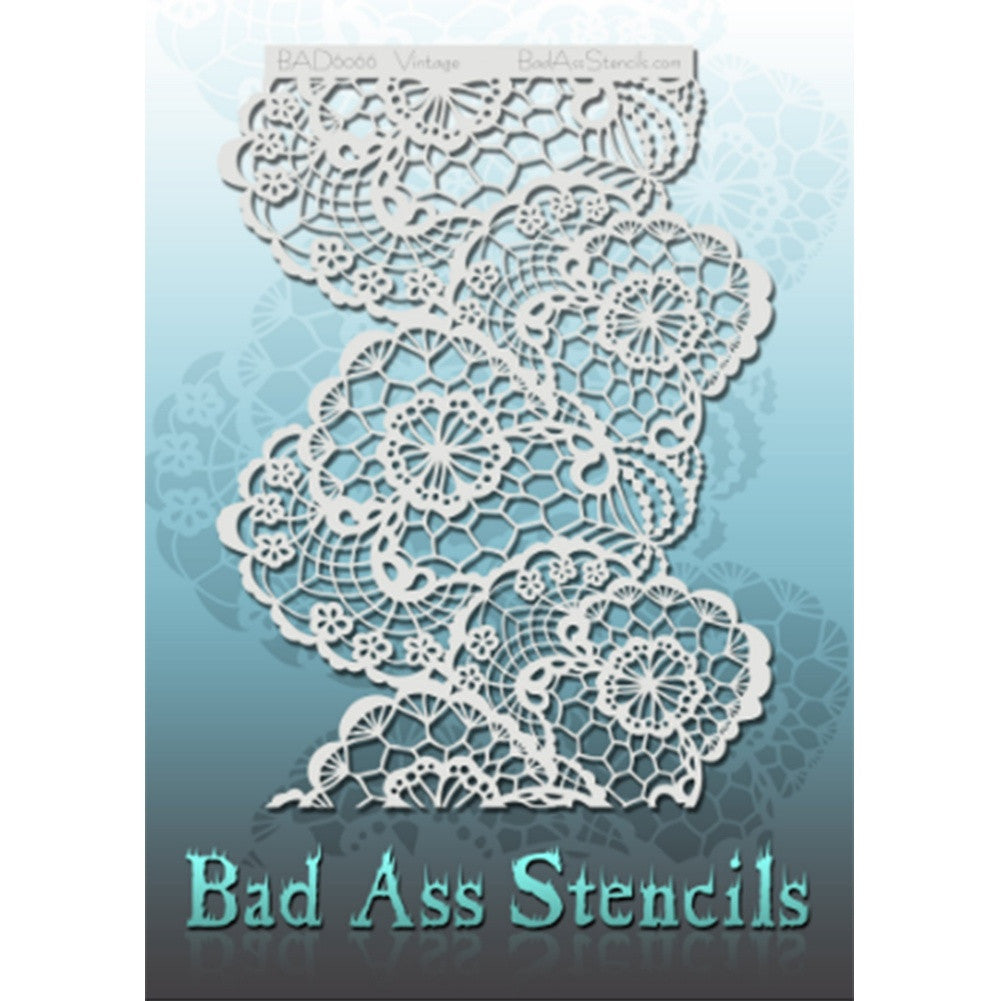 Bad Ass Full Size Stencils - BAD6066 - Vintage are about 8.5&quot; x 11&quot; in size and contain several related designs. They are perfect for a variety of body and face painting designs. Textured edges allow the artist to create multiple designs with the same sheet.&lt;br&gt;&lt;br&gt;The Bad Ass line of stencils, launched by famous body paint artist - Andrea O&#39;Donnell, are high quality, flexible, fun stencils that take body painting to the next level. These high grade mylar stencils are thin and work great for adding details 